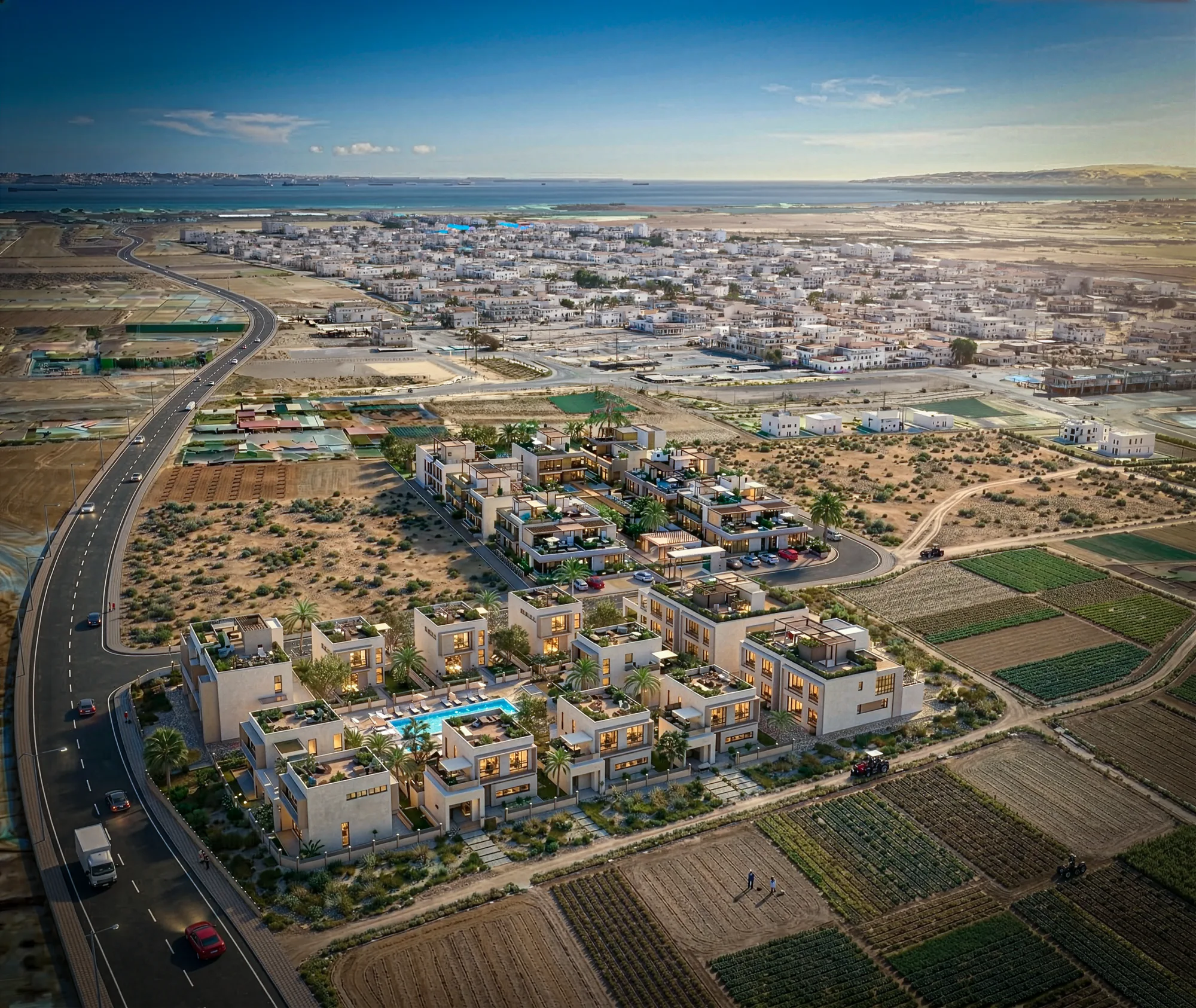 Palmora Cyprus – dış cephe ve ortak alan renderı