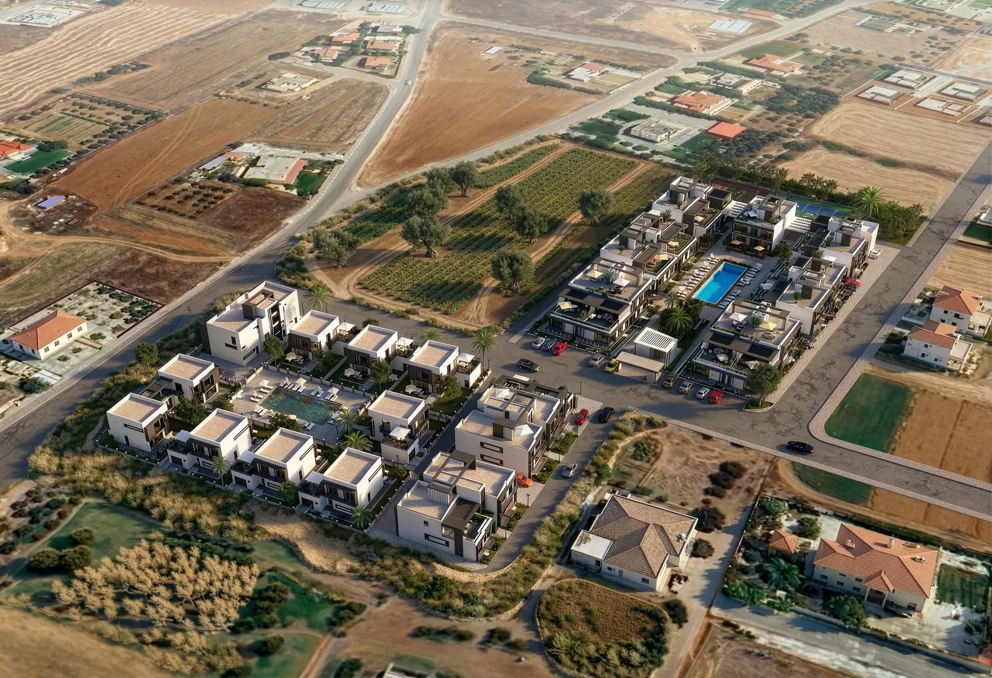 Palmora Cyprus – dış cephe ve ortak alan renderı