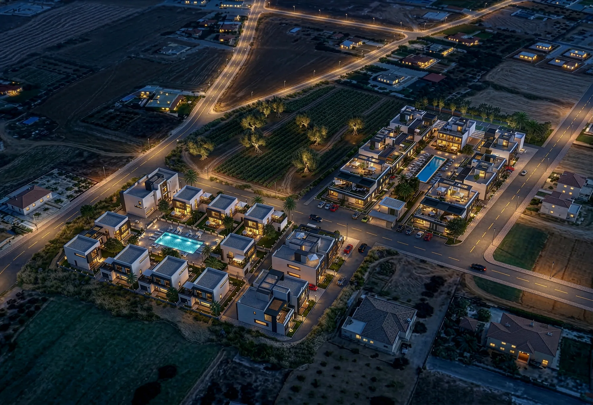 Palmora Cyprus – dış cephe ve ortak alan renderı