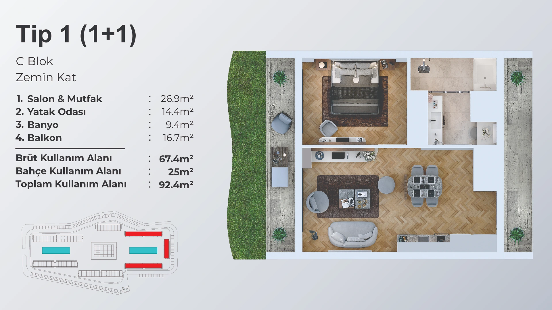 1 Bedroom Type 1 – C Ground - frontend.project_detail.floor_plan